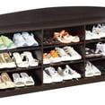 thumbnail image 3 of Benjara 48 Inch Classic Wood Shoe Rack, 9 Cubbies, Elegant Wood Grains, Dark Brown, 3 of 7