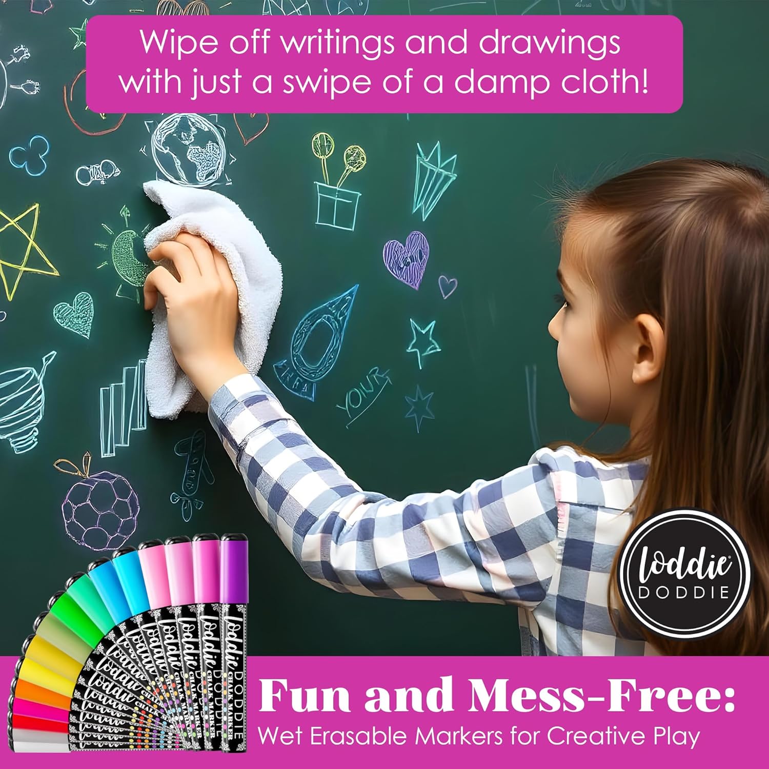Chalk Markers - Pack of 16, Reversible 6mm Tips - Vibrant Chalkboard Designs with Chalkboard Markers - Easy Erase on Glass & Whiteboards with Dry Erase Pen