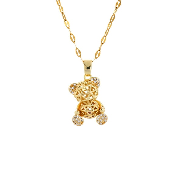 Crystal Zircon Teddy Bear Pendant Necklace, 18 inches, Gold Tone Jewelry chain