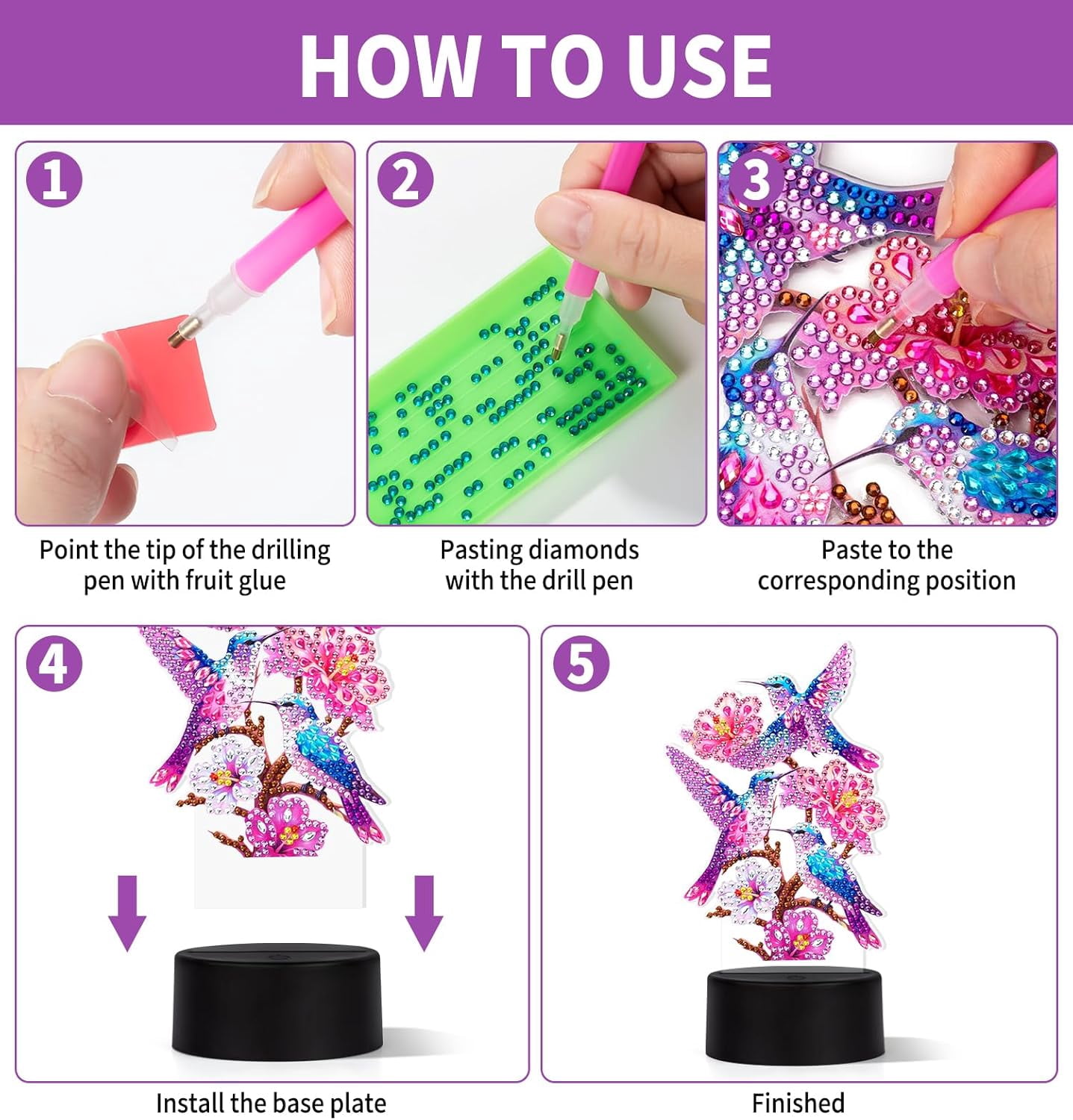 General Diamond Painting Night Light, Diamond Painting Kits for Adults Desktop Ornaments for Table Tabletop Decor Diamond Art Accessories for Adult Beginner Touch Lamp for Bedrooms Living Room-Birds