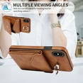 thumbnail image 5 of for iPhone XS Max PU Leather Back + TPU Frame Rugged Case, Classic 360 Rotating Ring Kickstand Card Slots Shoulder Strap Drop Protective Slim Fit Shockproof Phone Case Cover, Brown, 5 of 12