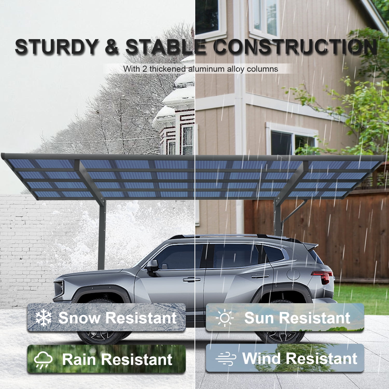 Miekor Furniture Outdoor Carport, 17.44FT*9FT*11FT Single Carport Aluminum Metal Frame and Polycarbonate Panels Car Port for Outdoor Driveway Car, Truck MK5607
