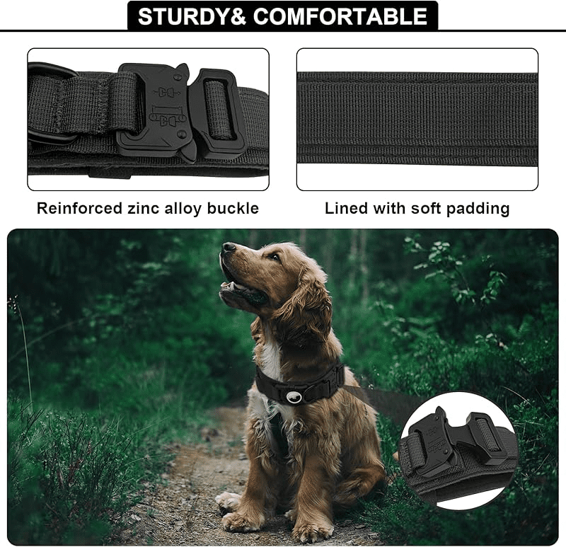 WAAYEE Tactical AirTag Dog Collar - Heavy Duty, Adjustable Collar Compatible with AirTag, with Control Handle for Medium/Large Dogs(Airtag Not Included)