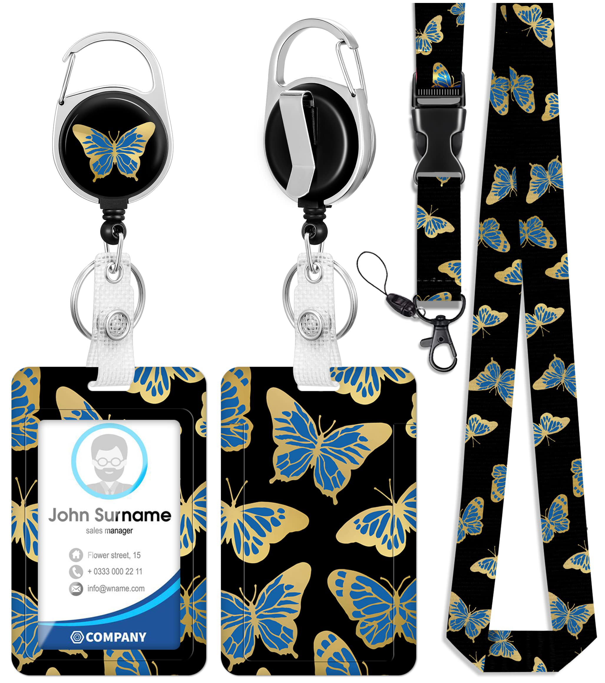 ID Badge Holder with Lanyard and Retractable Badge Reel Clip, Aesthetic  Butterflies Pattern Card Name Tag Lanyard Vertical ID Protector Bage Clips  for Nurse Nursing Doctor Teacher Student 