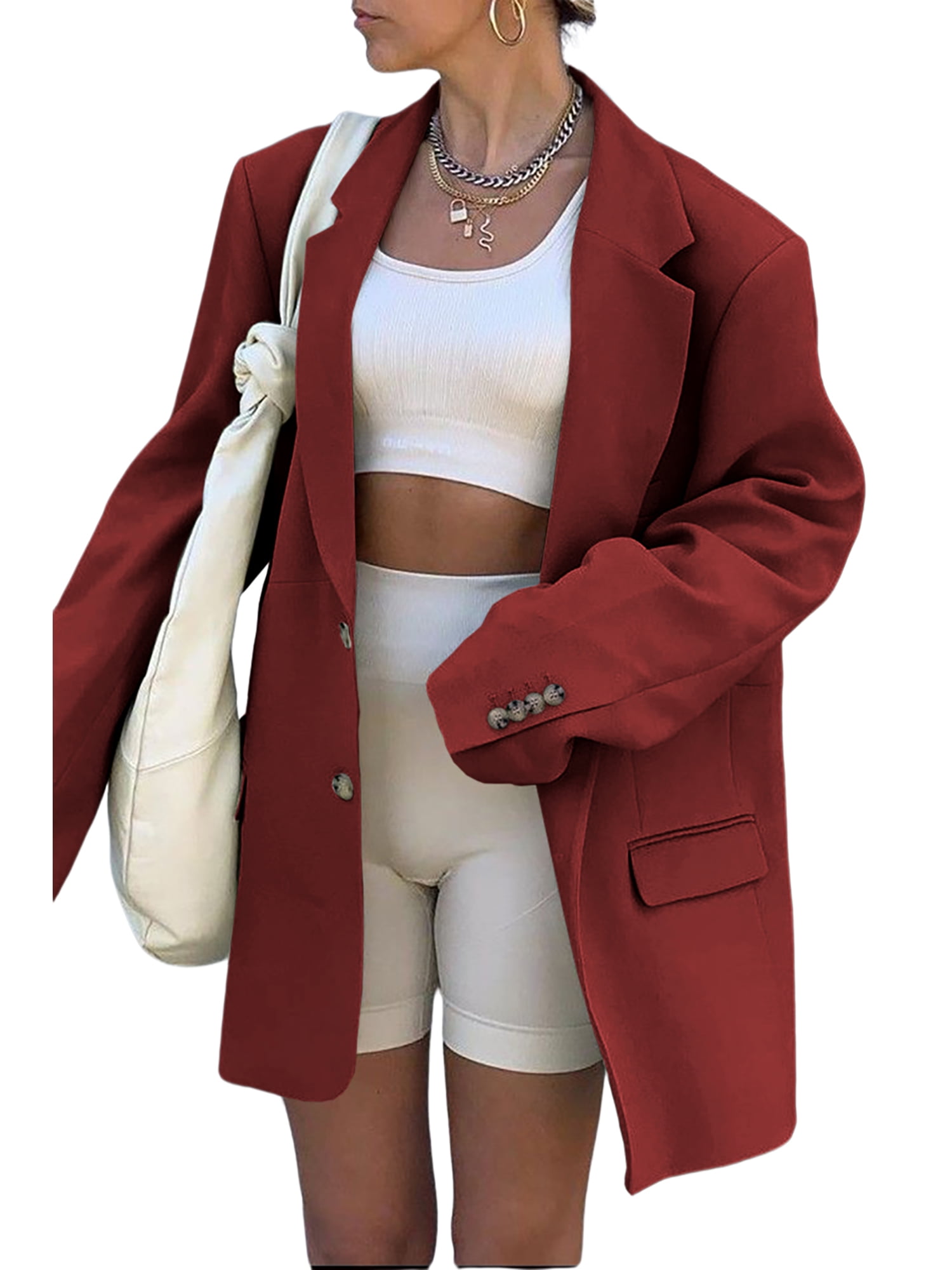 Saodimallsu Women Casual Elegant Oversized Lapel Blazers Solid Work Office Jacket Blazer
