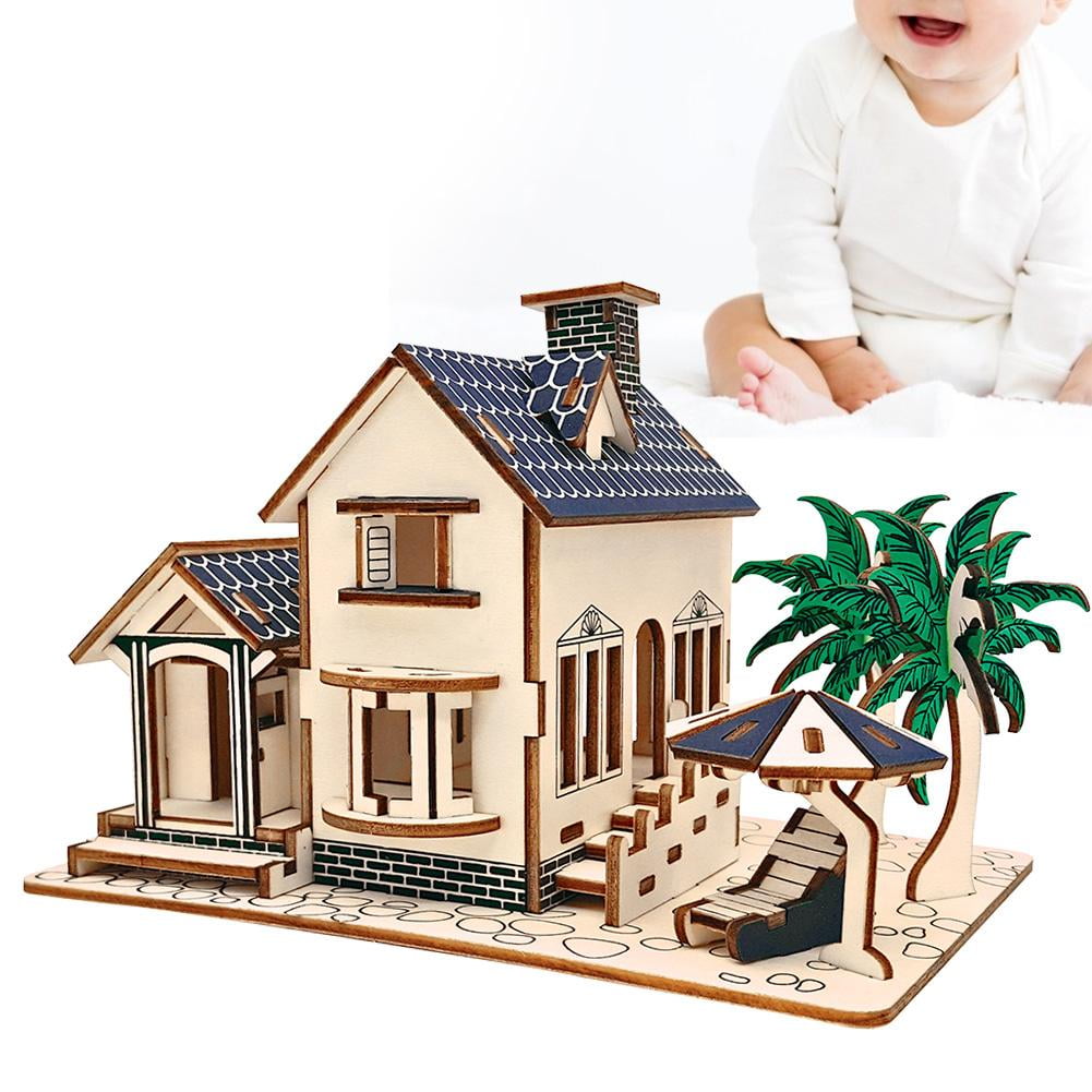 Wooden Puzzle DIY Hand-Assembled House Model Educational Toys Building Jigsaw N7 