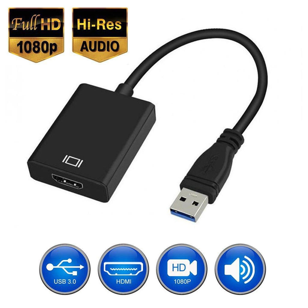 Black USB to HDMI Adapter USB 3.0/2.0 to HDMI for Multiple Monitors 1080P Compatible with Windows XP/7/8/10/11 and MacOS 