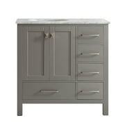 Gela 36" Single Vanity in Grey with Carrara White Marble Countertop without Mirror