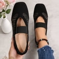 thumbnail image 2 of Puntoco Women s Mary Jane Flats Suede Breathable square toe suede mesh patchwork Slip-on Walking Shoes Black-L 6(38), 2 of 9