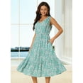 thumbnail image 4 of DARING DIVA Summer V Neck Sleeveless Flowy Midi Dress S Green, 4 of 7