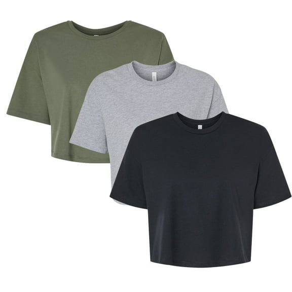 BELLA + CANVAS Women's Jersey Crop Tee Assorted Crewneck T-Shirt 100% Cotton Bulk Wholesale Mix Tees (Dark Color 3 Pack, L)