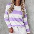 thumbnail image 2 of ManxiVoo T-Shirt à Manches Longues à Rayures Imprimées pour Femme, Col Rond, Confortable, T-Shirt Graphique d'Automne, Blouse Légère, Taille g, Violet, 2 of 5
