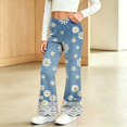 thumbnail image 2 of MuXiKeJi Clothes Wide Leg Jeans Girls Baggy Cute Print Elastic Waist Wide Leg Flared Denim Pants Regular Fit Long Casual Bottoms Girls Jeans, 2 of 8
