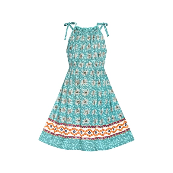 Girls Dress Blue Elephant Cotton Casual Summer Sundress 4 Years