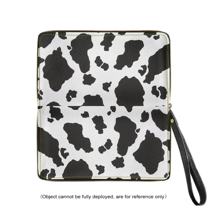 Pzuqiu Cow Print Womens PU Leather Wristlet Handbag Black and White Zip Around Wallet for Ladies Credit Card Holder Clutch Purse, Women's, Size: One