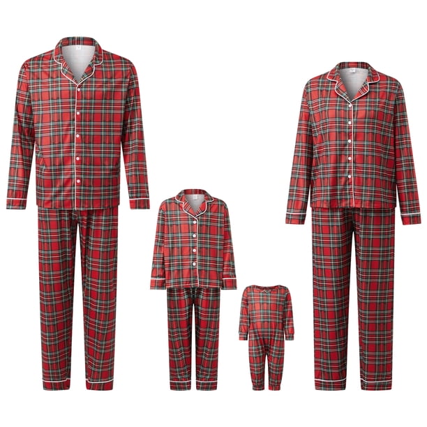 Pijamas navideños familiares a juego, camisetas a cuadros y pantalones con cintura elástica, pelele para bebé.