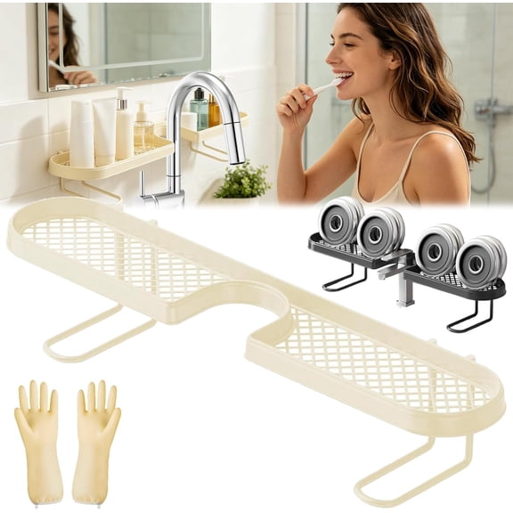 Behind the Faucet Storage Shelf, Freestanding Carbon Steel Sink Organizer No Drill U Shape Countertop Space Saving Rack for Kitchen Bathroom