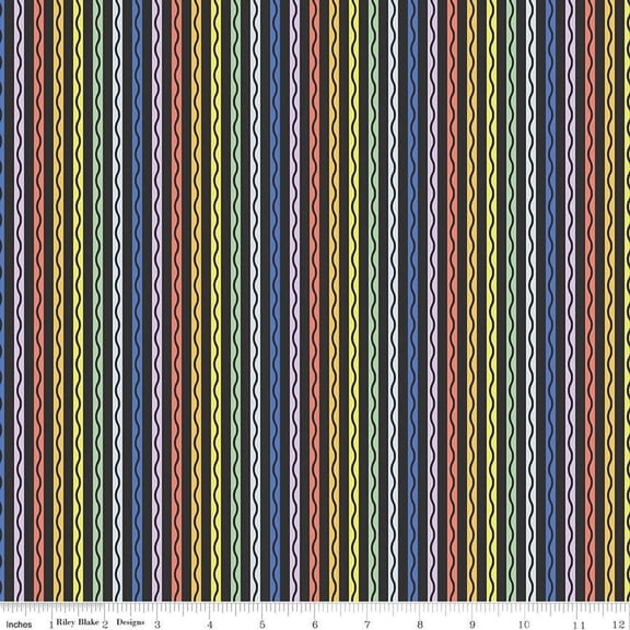 New Box of Crayons Stripe Black Cotton Fabric (1 Yard)