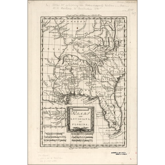 24"x36" Gallery Poster, Kaart van Louisiana, en Florida map of 1785