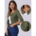thumbnail image 2 of DARING DIVA Women's Collarless 3/4 Sleeve Denim Jackets L Army Green, 2 of 6