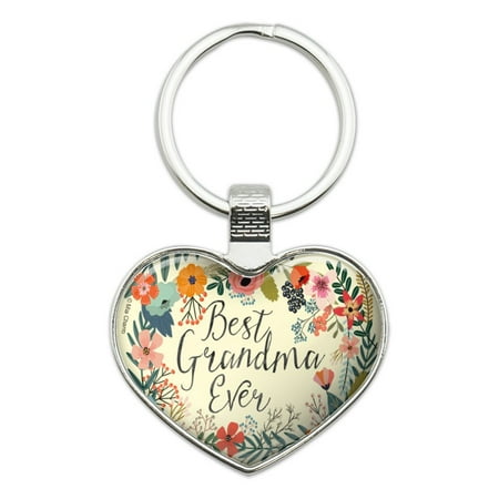 Best Grandma Ever Floral Heart Love Metal Keychain Key Chain