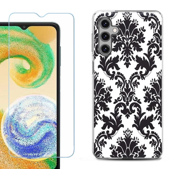OneToughShield ® Compatible with Samsung Galaxy A15 5G, Shockproof Phone Case, with Tempered Glass Screen Protector - Victorian White/Black