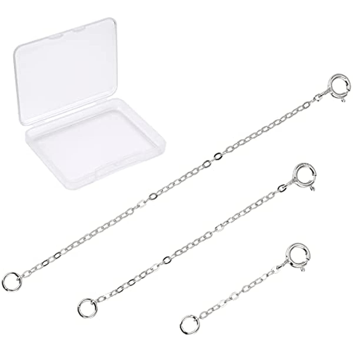 1 Box 3 Size Necklace Extender Sterling Silver Chain with Clasps & Curb
