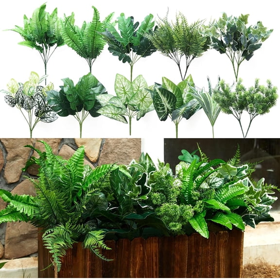 14 Bunches Fake Plants Outdoor, Fake Bushes UV Resistant Artificial Flowers Greenery Shrubs Faux Greenery for Outdoor Garden Patio Front Porch Yard Decor
