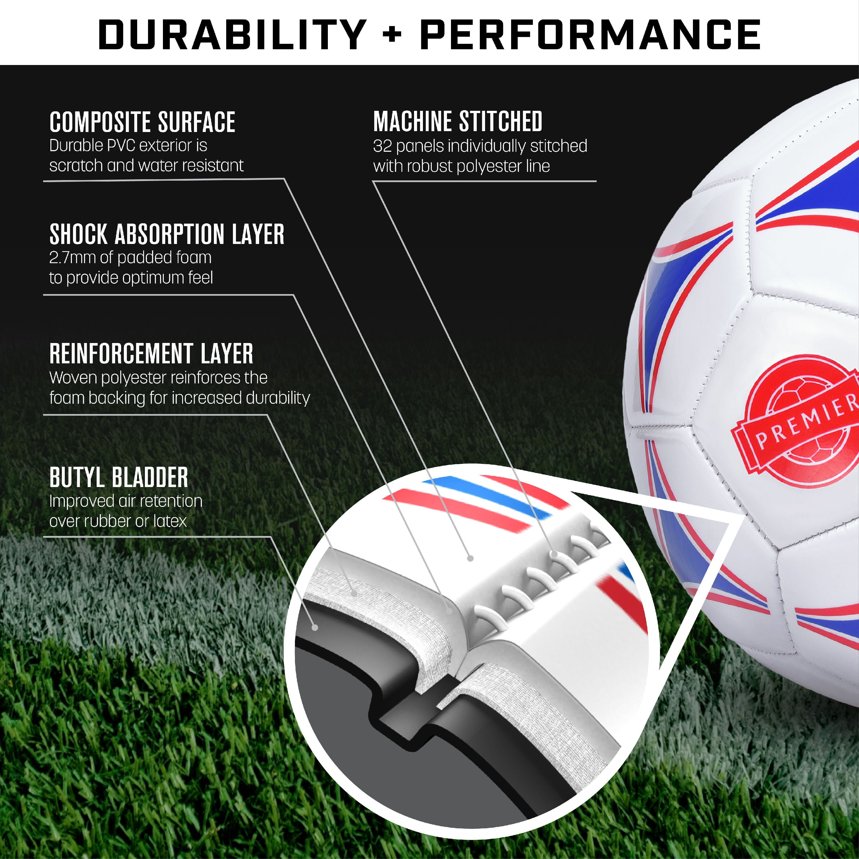 GoSports Premier Soccer Ball - Synthetic Leather for Training Scrimmage Games - 6 Pack, Size 5