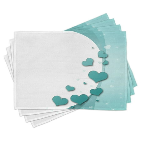 

Turquoise Placemats Set of 4 Valentines Day Romance Art with Hearts Stars Wedding Happiness Theme Washable Fabric Place Mats for Dining Room Kitchen Table Decor Turquoise Teal White by Ambesonne