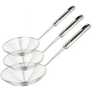 Extra Large Spider Strainer Skimmer Spoon for Frying and Cooking - Set of 3 Stainless Steel Wire Pasta Strainer with Long Handle, Professional Kitchen Skimmer Ladle