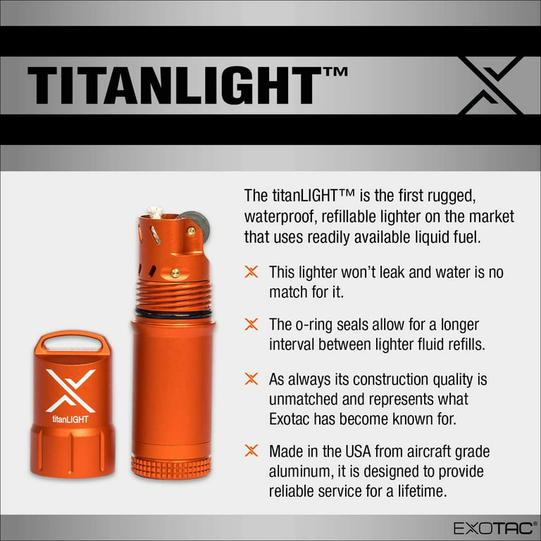 Exotac 005500ORG titanLIGHT Refillable Lighter, Orange