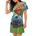 thumbnail image 2 of Picia Butterfly Landing On Head Dumpy Frog Pattern Women’s Nightdress – Casual Short-sleeved Loose-Fit Sleepwear, Soft Cotton Short-Sleeve Sleep Shirt for Relaxation & Comfort, 2 of 6