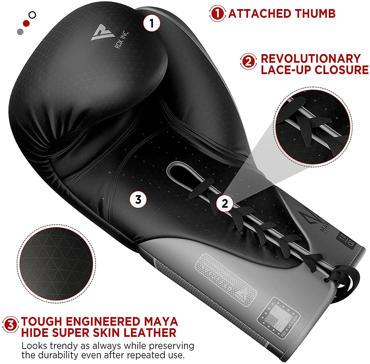 RDX Boxing Gloves for Fighting Muay Thai Mitts, Maya Hide Leather Mark PRO Lace-Up Training Glove for Sparring, Kickboxing, Punch Bags, Focus Pads and Double End Ball Punching