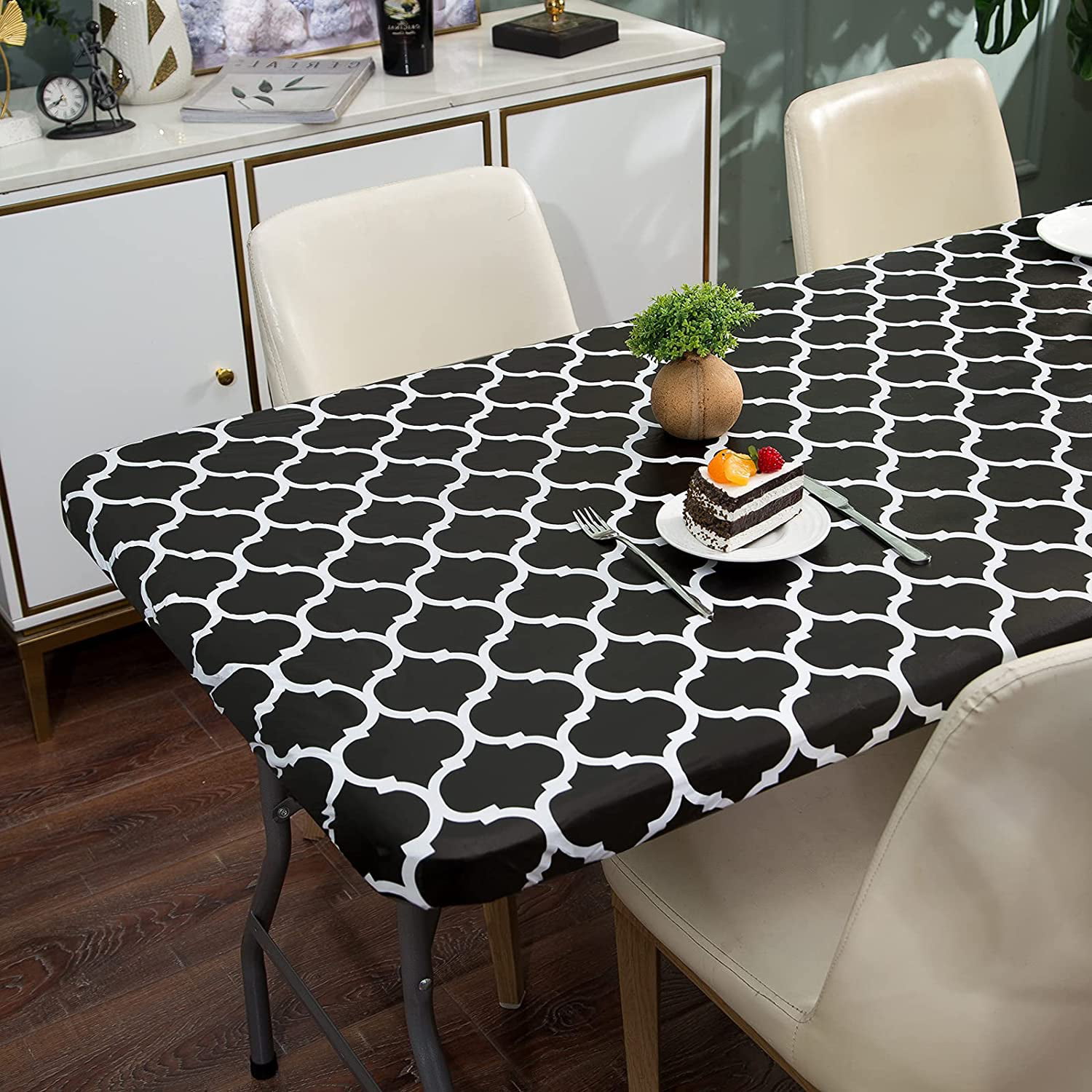 Round Tablecloth Washable Elastic Edge Table Cover Cloth Home 48'' 60''