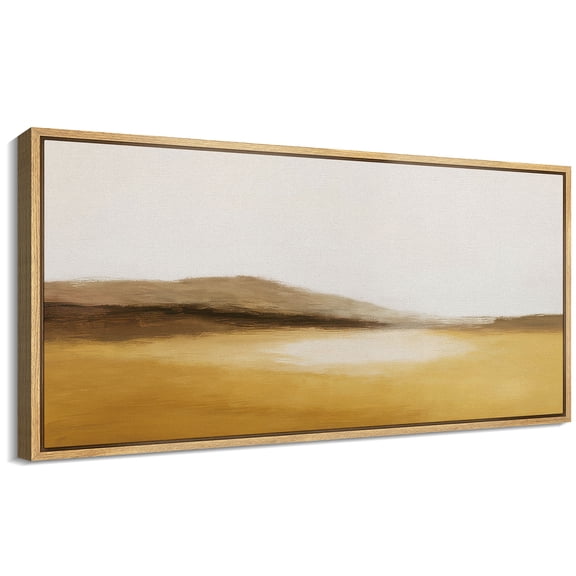 Large Framed Canvas Wall Art Vintage Abstract Field Landscape Print for Living Room Decoration - 60"x30" Natural Framed