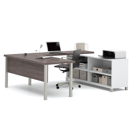 Bestar Pro-Linea U-Desk in White and Bark Grey