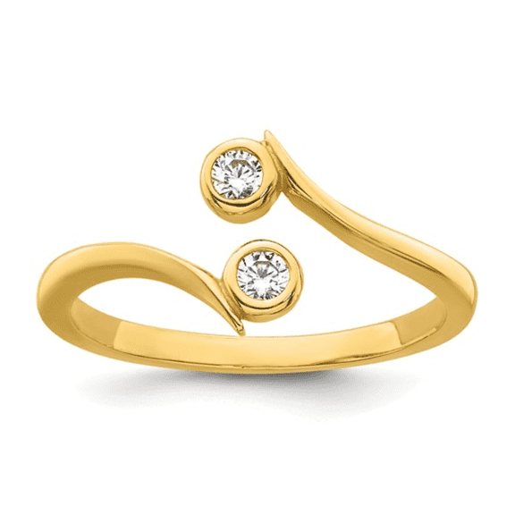 Fine Color Jewels Solid 10K Yellow Gold Toe Ring with Bezel-Set Cubic Zirconia Stones Flat Back Design for Women
