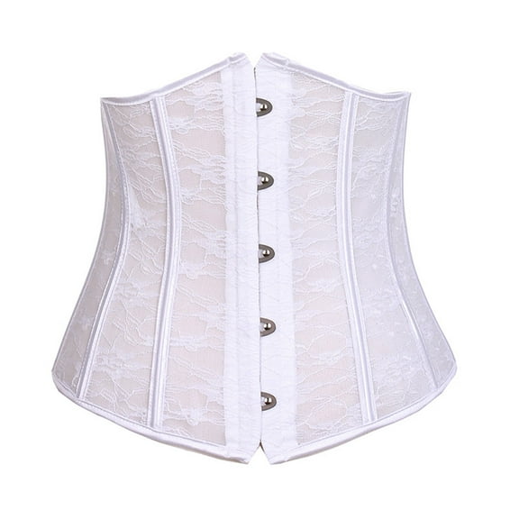 Odeerbi Steampunk Boned Corset for Women 2025 Medieval Vintage Waist Trainer Shapewear Patchwork Bandage Gothic Solid Perspective Sexy Corset Top White