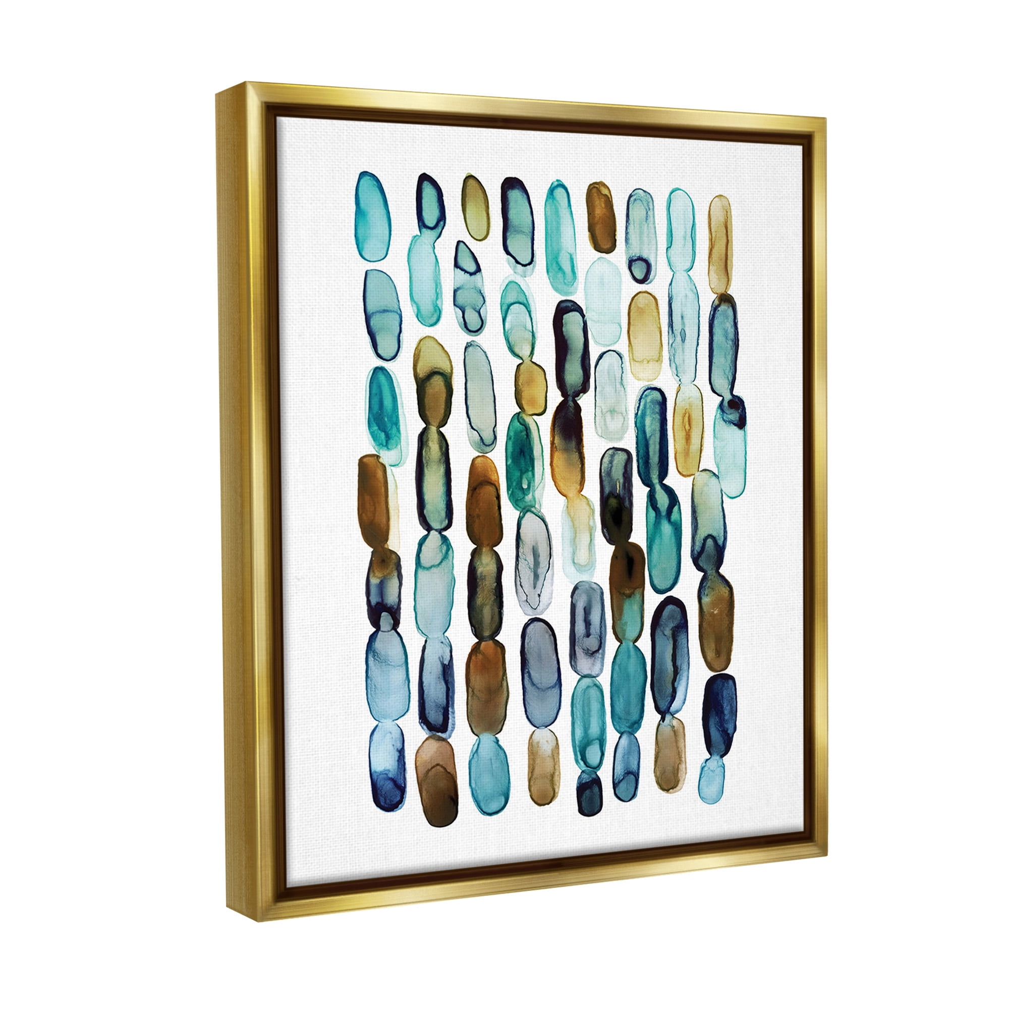 Stupell Industries Blue Oblong Shapes Pattern Abstract Painting Gold Floater Framed Canvas Art Print Wall Art, 17 x 21