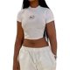 thumbnail image 2 of Cami Top Camiseta de tirantes para mujer con cuello redondo, estampado de letras, ombligo expuesto, atuendo diario (blanco S) Cgtredaw Para estrenar, 2 of 6