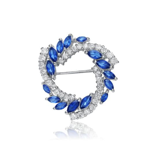 Collette Z Sterling Silver Blue And White Cubic Zirconia Wreath Pin by Overstock