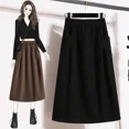 thumbnail image 5 of Falda elástica de talla grande para mujer, sencilla, versátil, adelgazante, informal, holgada, de corte A, vestido largo de cintura media para mujer, primavera de 2024, 5 of 5