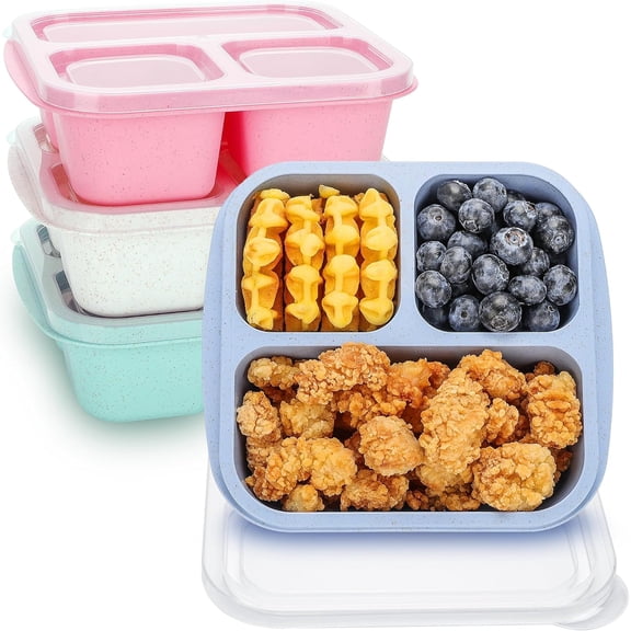 3-Compartment Bento Lunch Box Set – Stackable Meal Prep Containers with Lids, Reusable Wheat Straw Snack Boxes for School, Work, Travel, and Outdoor Activities (Multi-Pack)