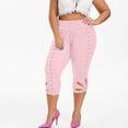 thumbnail image 4 of LYXSSBYX Plus Size Leggings for Women Clearance Fashion Women Plus Size Solid Hollow Elastic Waist Casual Leggings Capris Pants, 4 of 7