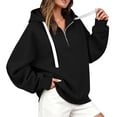 thumbnail image 2 of Women's Zip Up Sweatshirts Oversized Fashion Half Zip Hoodie Long Sleeve Drawstring Sweatshirt Side Split Loose Fall Tops, 2 of 7