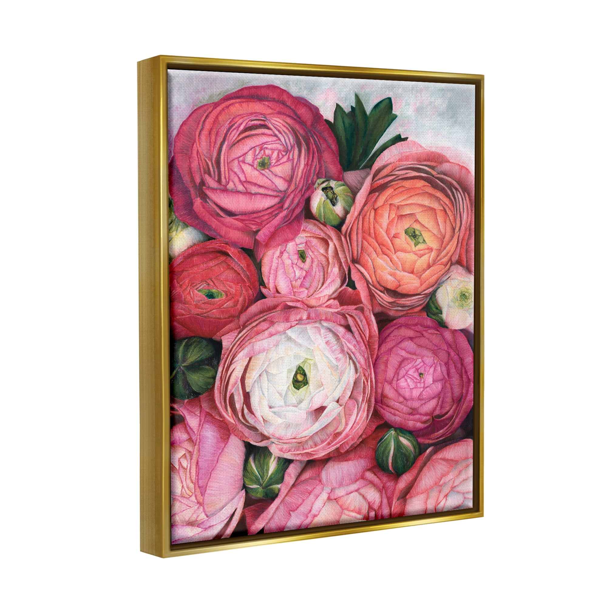 Stupell Romantic Red Peonies Budding Botanical & Floral Painting Gold Floater Framed Art Print Wall Art