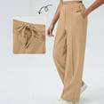 thumbnail image 4 of Wyobmus Women's High Waisted Sweatpants Wide Leg Baggy Lounge Travel Pants Casual Loose Drawstring Joggers with Pockets Fall Fashion Outfits Khaki, 4 of 9