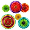 Adorox Set of 6 Vibrant Bright Colors Hanging Paper Fans Rosettes Party Decoration for Holidays 8" 12" 16" Various Sizes Fiesta (1 pack)