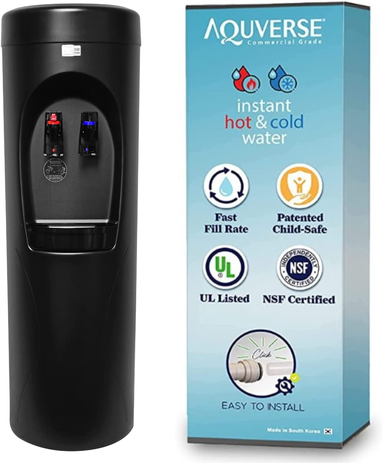 HJY Commercial Grade Bottleless Hot & Cold Water Cooler Dispenser with Filter, Black NSF and